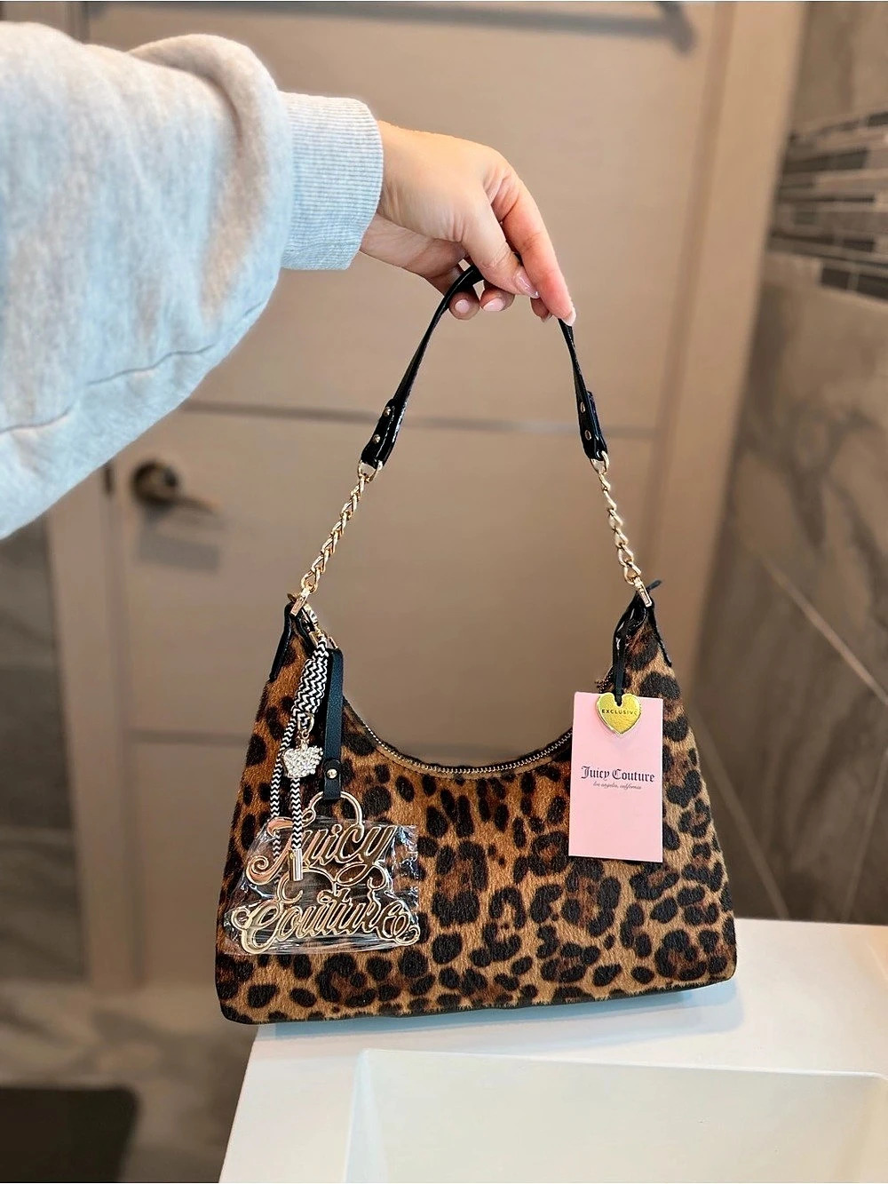 Juicy Couture Leopard Print Faux Fur Shoulder Bag